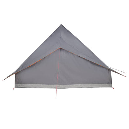 Zijaanzicht van de vidaXL Tipi Tent in grijs met oranje details.