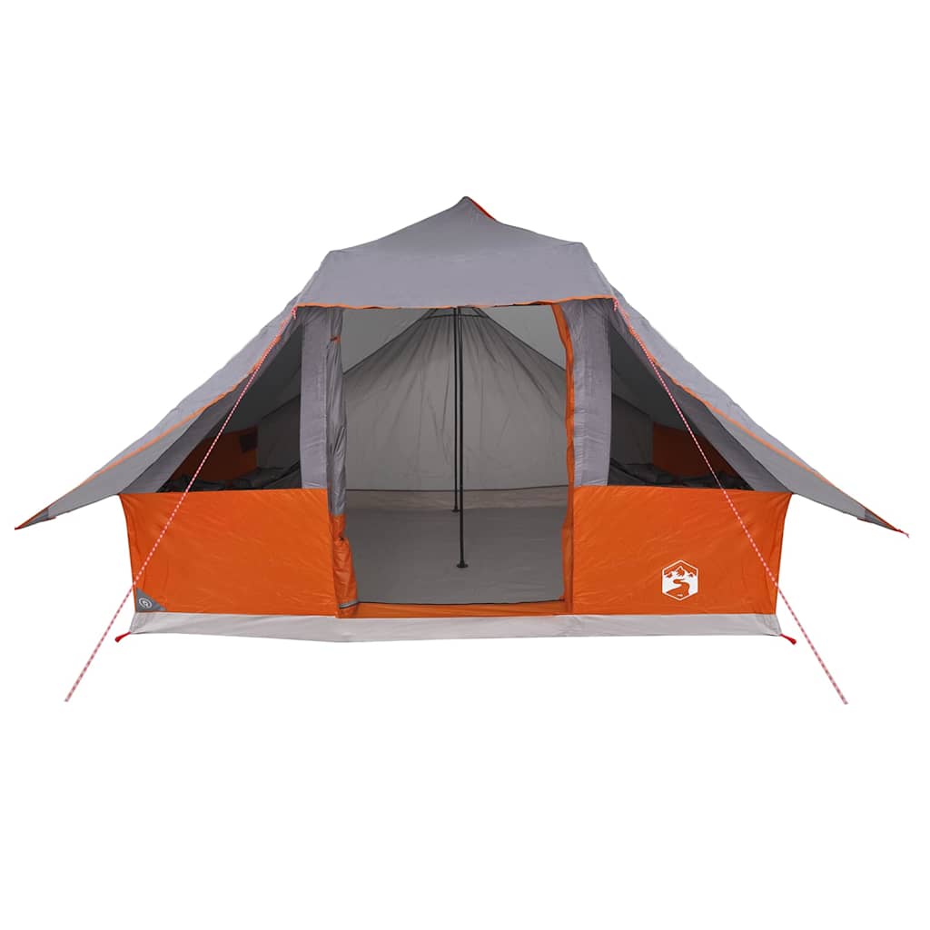 Detail van de vidaXL Tipi Tent in grijs en oranje met open ingang.