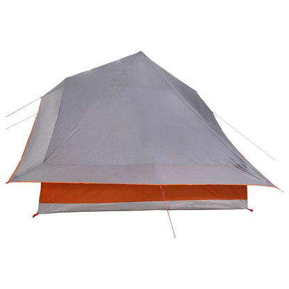 Detail van de vidaXL Tipi Tent in grijs en oranje, zijaanzicht met tentdoek en scheerlijnen.