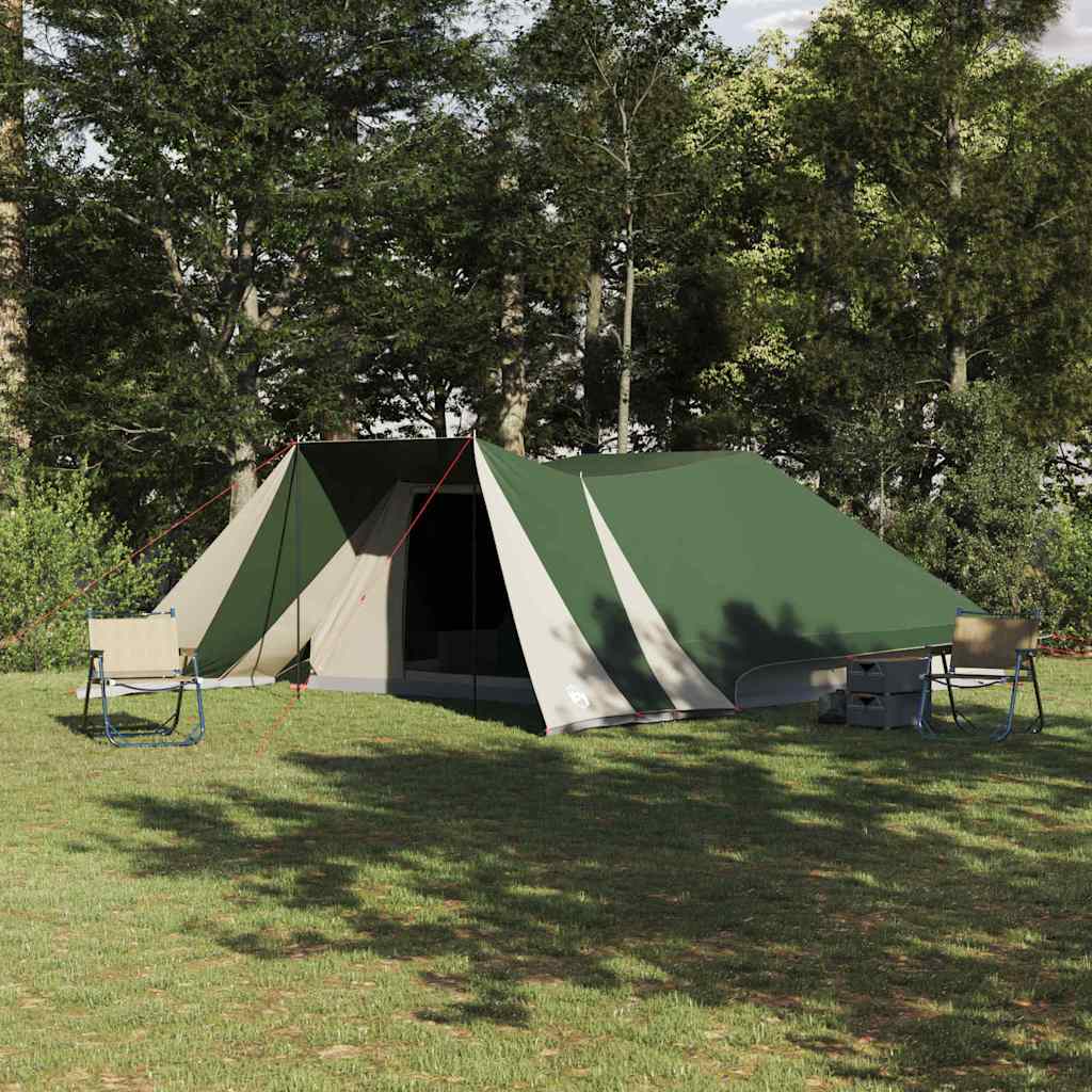 vidaXL Tipi Tent in groen met dak, ruim 660 x 456 x 200 cm, opgesteld in de natuur.