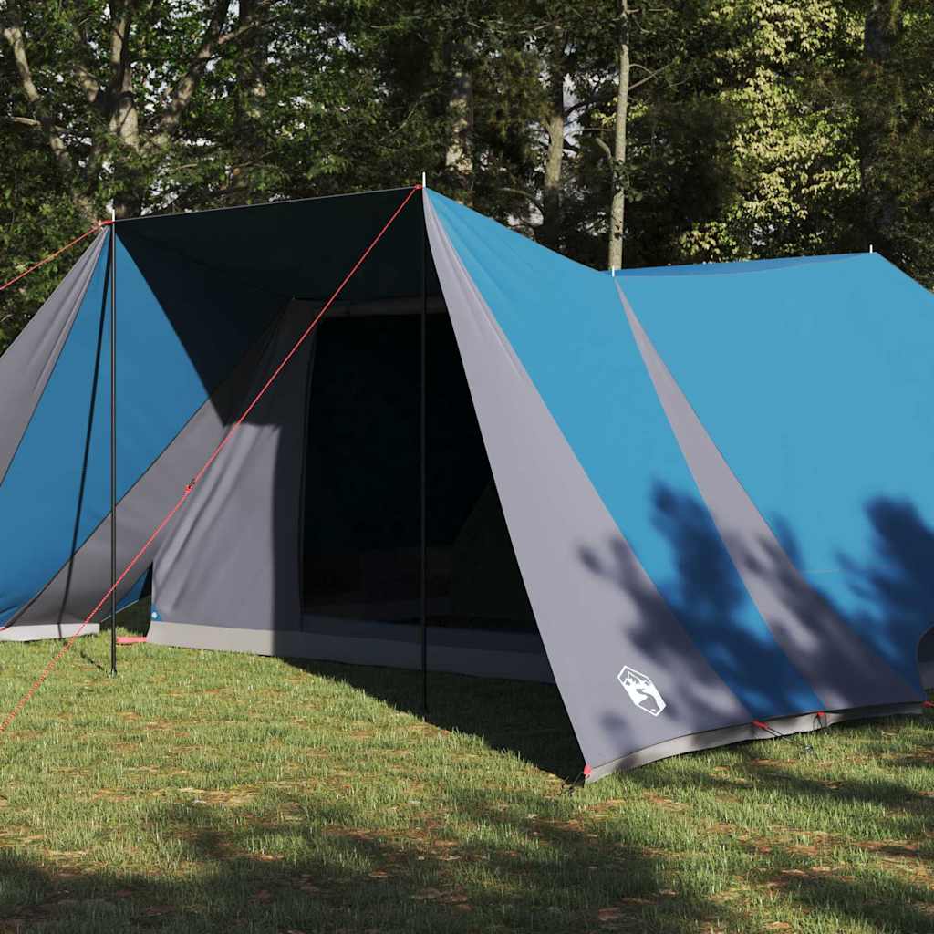 Detail van de vidaXL Tipi Tent in blauw en grijs, met zijaanzicht en scheidingsgordijn.