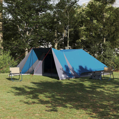 Blauwe vidaXL Tipi Tent van 660 x 456 x 200 cm, opgezet in een groene omgeving.