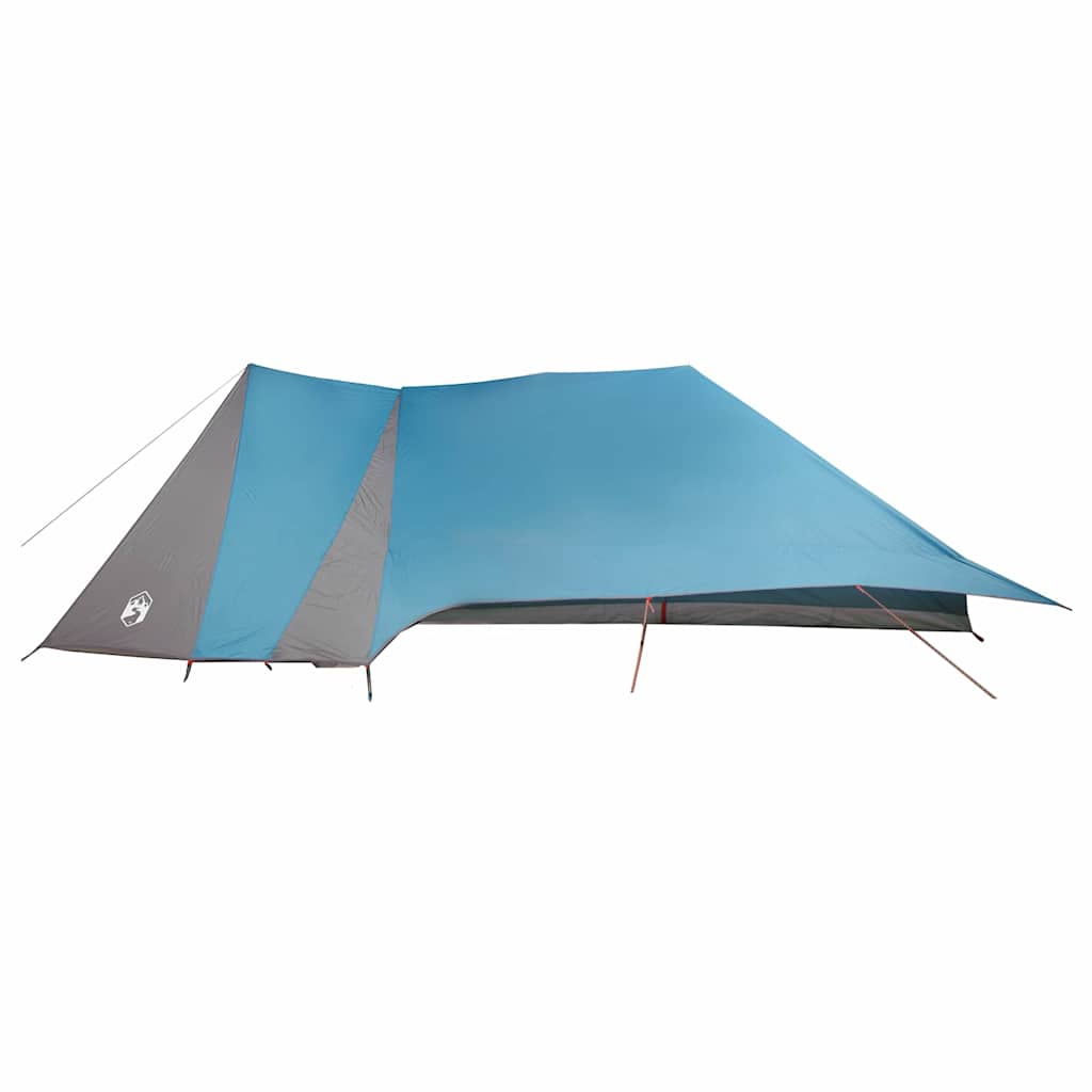 Detail van de vidaXL Tipi Tent in blauw, zijaanzicht met schuin dak en bevestigingslijnen.