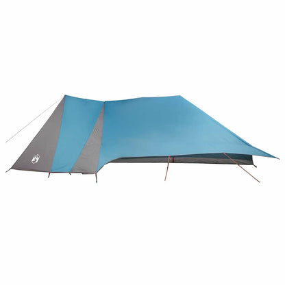 Detail van de vidaXL Tipi Tent in blauw, zijaanzicht met schuin dak en bevestigingslijnen.