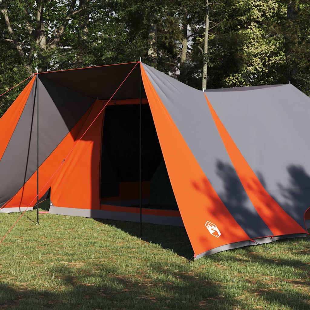 Detail van de vidaXL Tipi Tent in grijs en oranje, met zicht op de ingang en zijwanden.