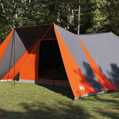 Detail van de vidaXL Tipi Tent in grijs en oranje, met zicht op de ingang en zijwanden.