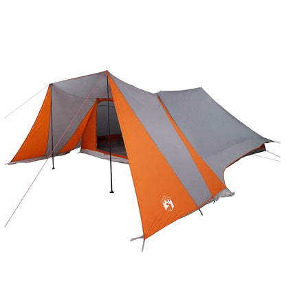 Zijaanzicht van de vidaXL Tipi Tent in grijs en oranje, met open E-poort.