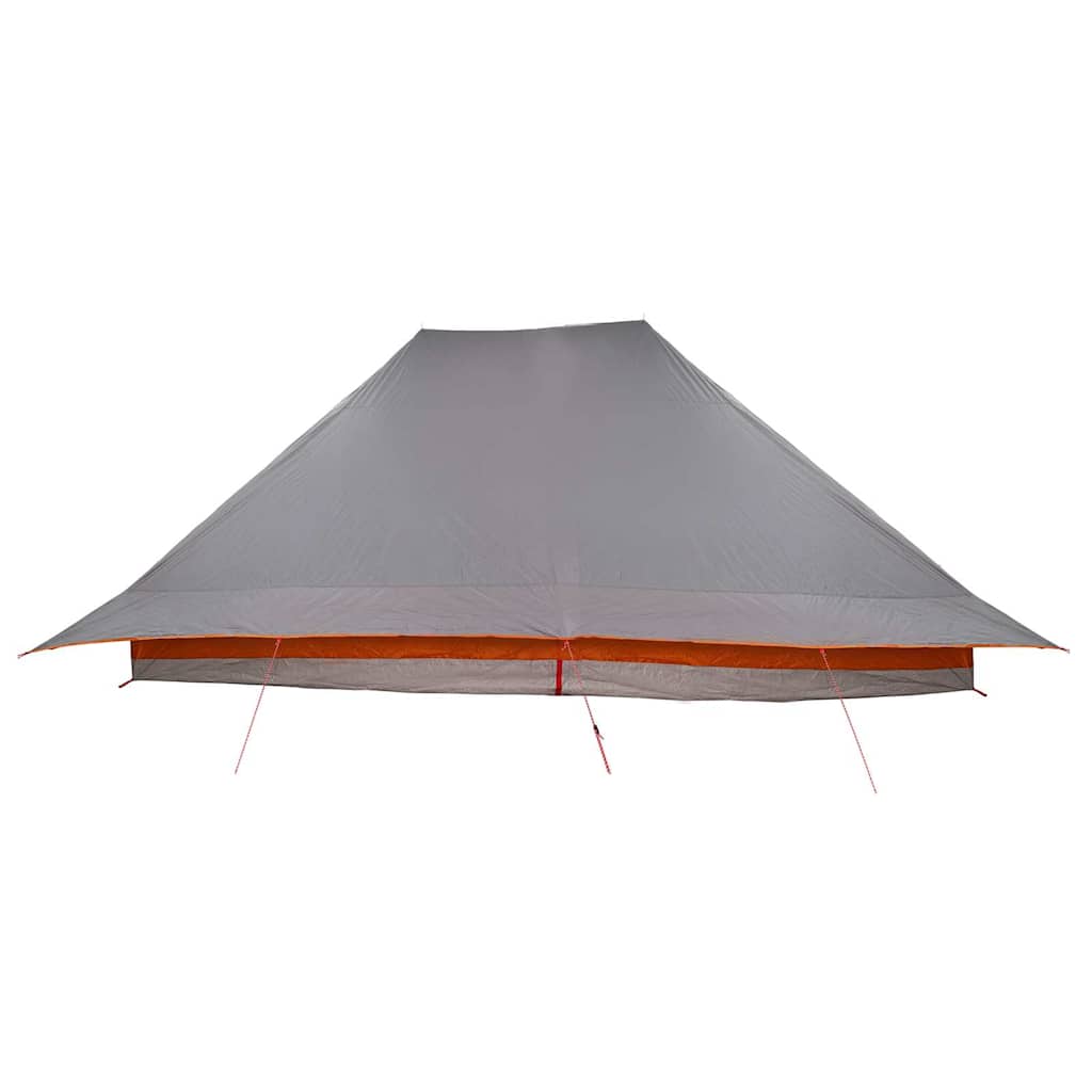 Detail van de grijze en oranje vidaXL Tipi Tent met een schuin dak.