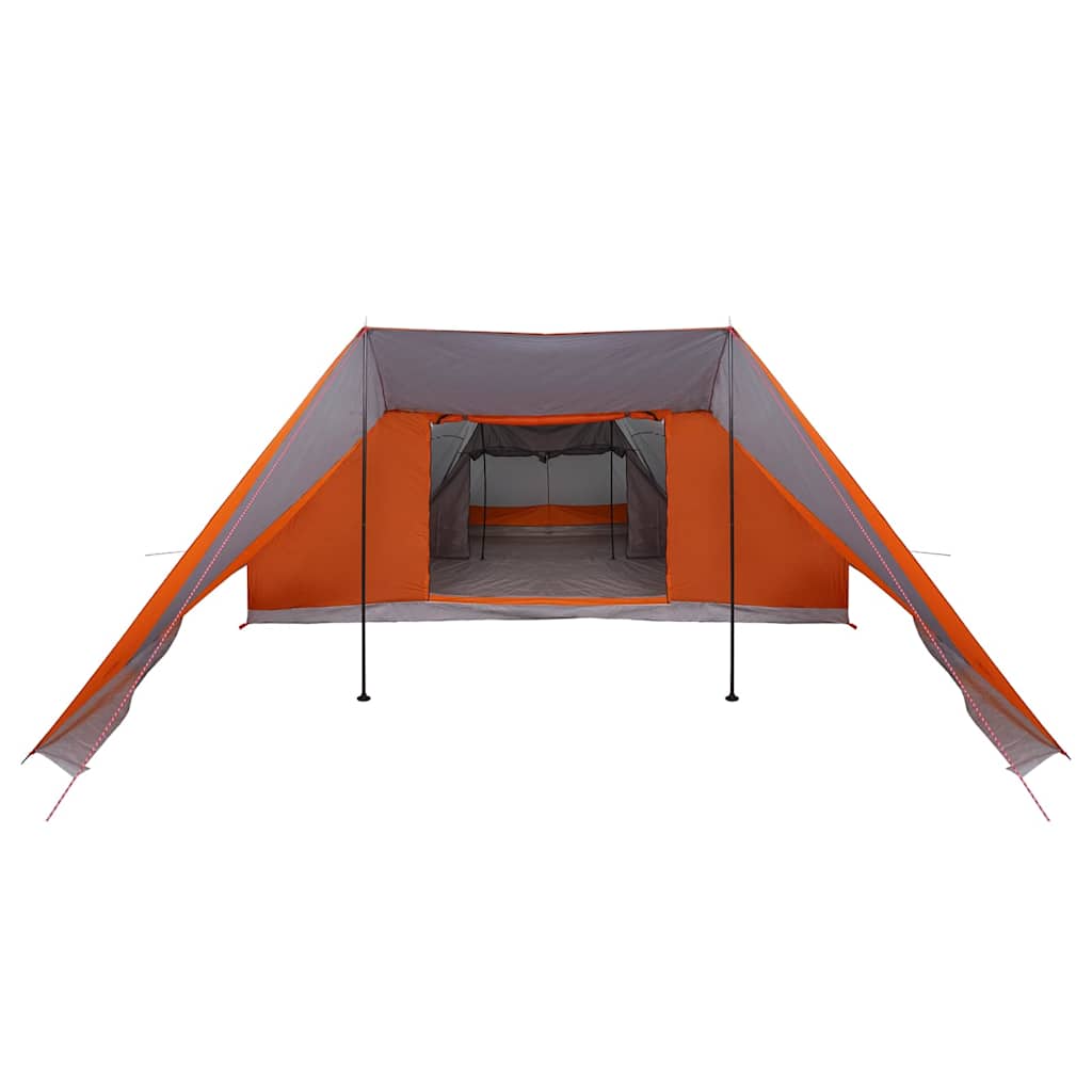 Zijaanzicht van de vidaXL Tipi Tent in grijs en oranje met open E-poort.
