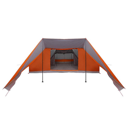 Zijaanzicht van de vidaXL Tipi Tent in grijs en oranje met open E-poort.