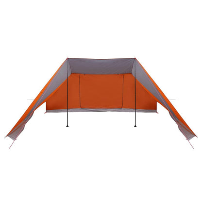 Zijaanzicht van de vidaXL Tipi Tent in grijs en oranje met open E-poort.