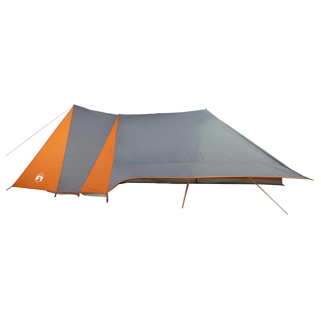 Detail van de vidaXL Tipi Tent in grijs en oranje, zijaanzicht met dak en ingangen.