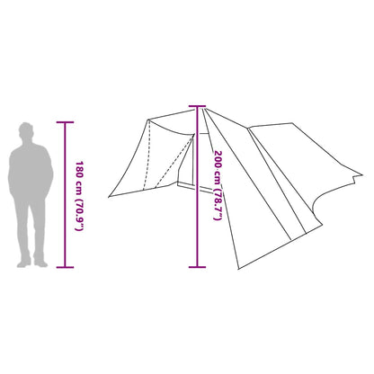 Detailweergave van de vidaXL Tipi Tent met afmetingen en zijaanzicht.