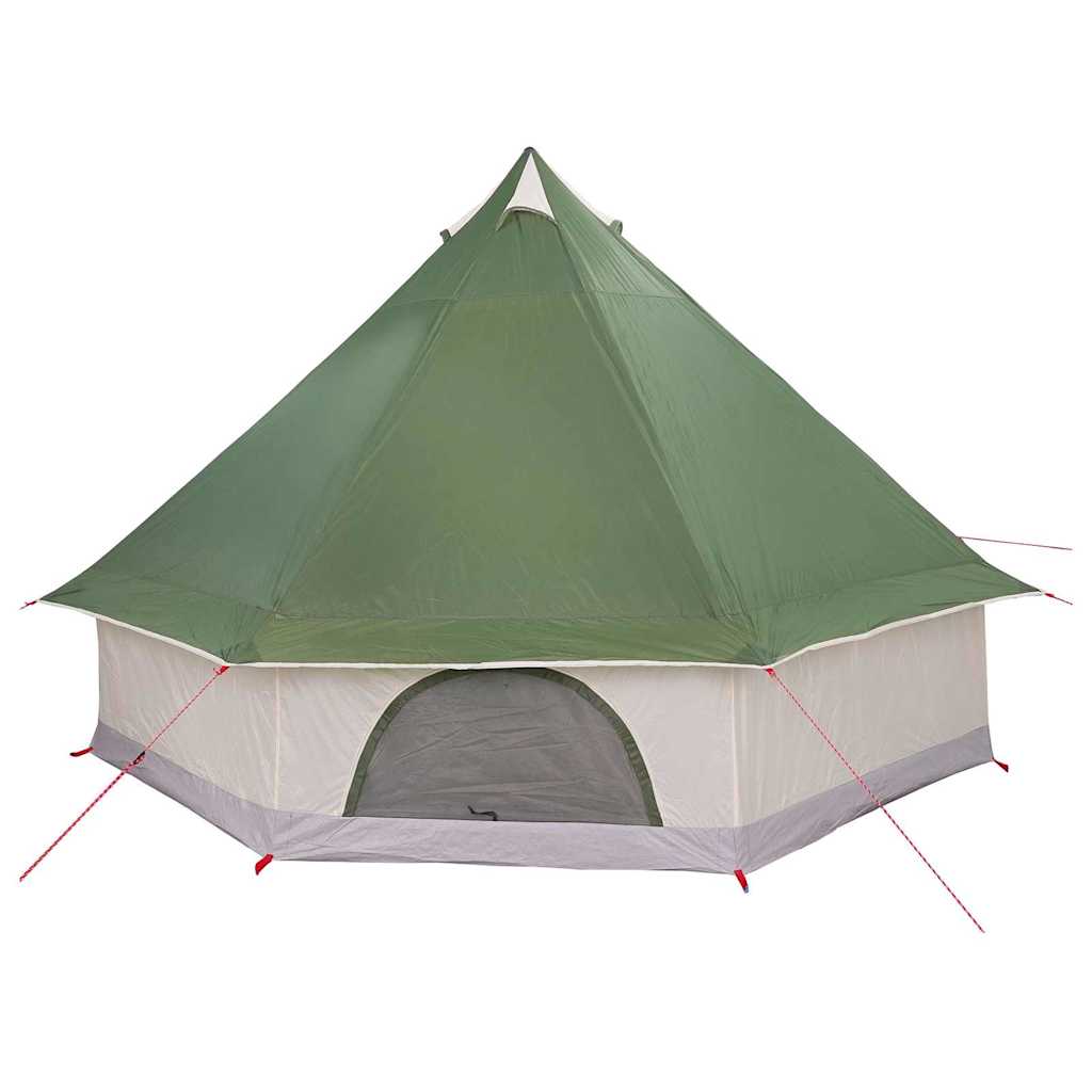 Detail van de vidaXL Tipi Tent in groen, met een hoge punt en E-poort aan de voorkant.