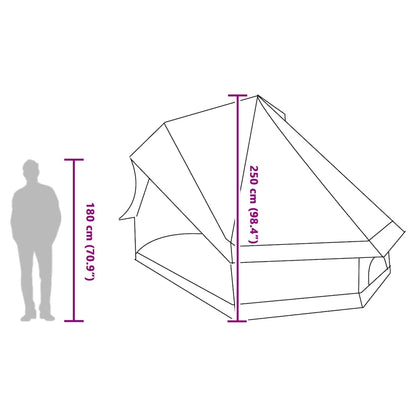 Detail van de vidaXL Tipi Tent met afmetingen en zijaanzicht van het dak.