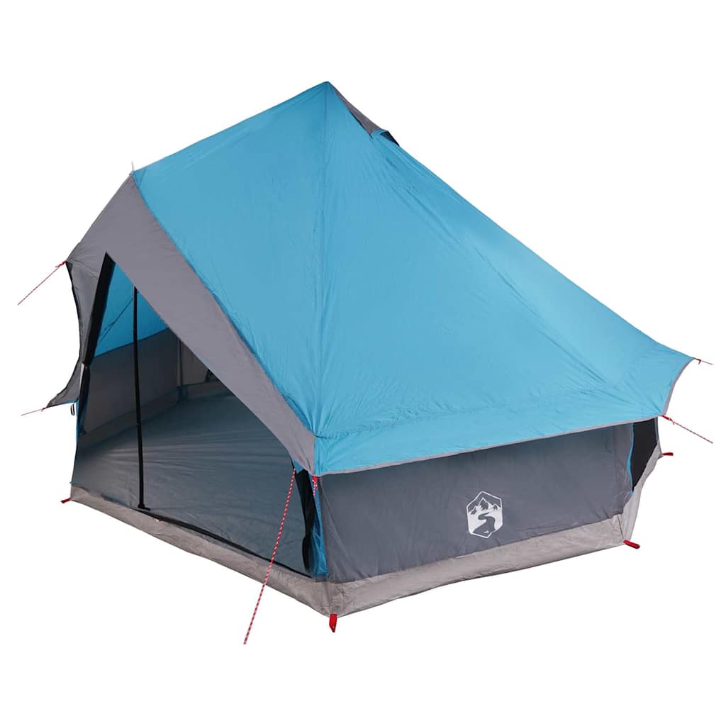 Detail van de vidaXL Tipi Tent in blauw, met open ingang en grijze onderrand.