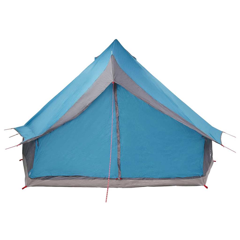 Zijaanzicht van de vidaXL Tipi Tent in blauw met grijze details en open ingang.