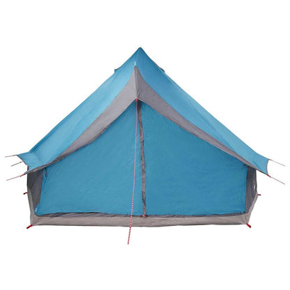 Zijaanzicht van de vidaXL Tipi Tent in blauw met grijze details en open ingang.
