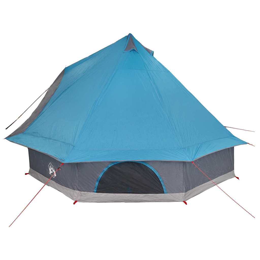 Zijaanzicht van de blauwe vidaXL Tipi Tent met een moderne, spitse top en ventilatieopening.