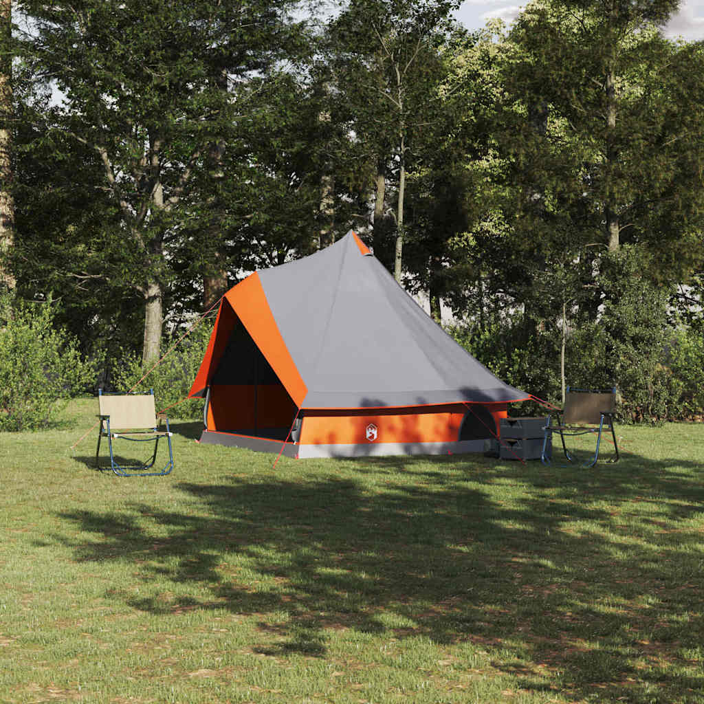 VidaXL Tipi Tent in grijs en oranje, ruime tent met moderne ventilatieopeningen en windbestendig ontwerp.
