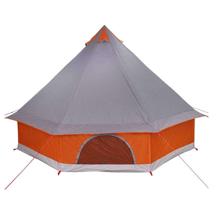 Detail van de vidaXL Tipi Tent in grijs en oranje, met een duidelijke ingang en ventilatieopeningen.