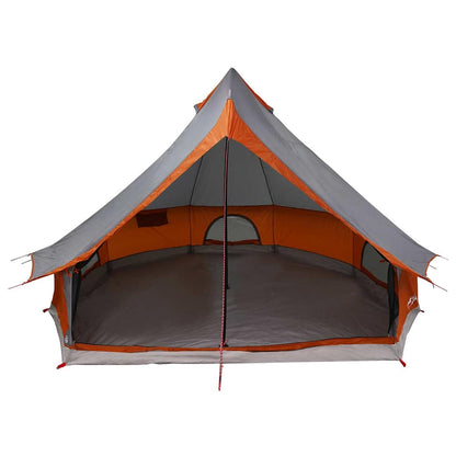 Detail van de vidaXL Tipi Tent in grijs en oranje, met open ingang en zicht op binnenruimte.