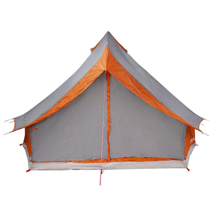 Zijaanzicht van de vidaXL Tipi Tent in grijs en oranje met open ingang.