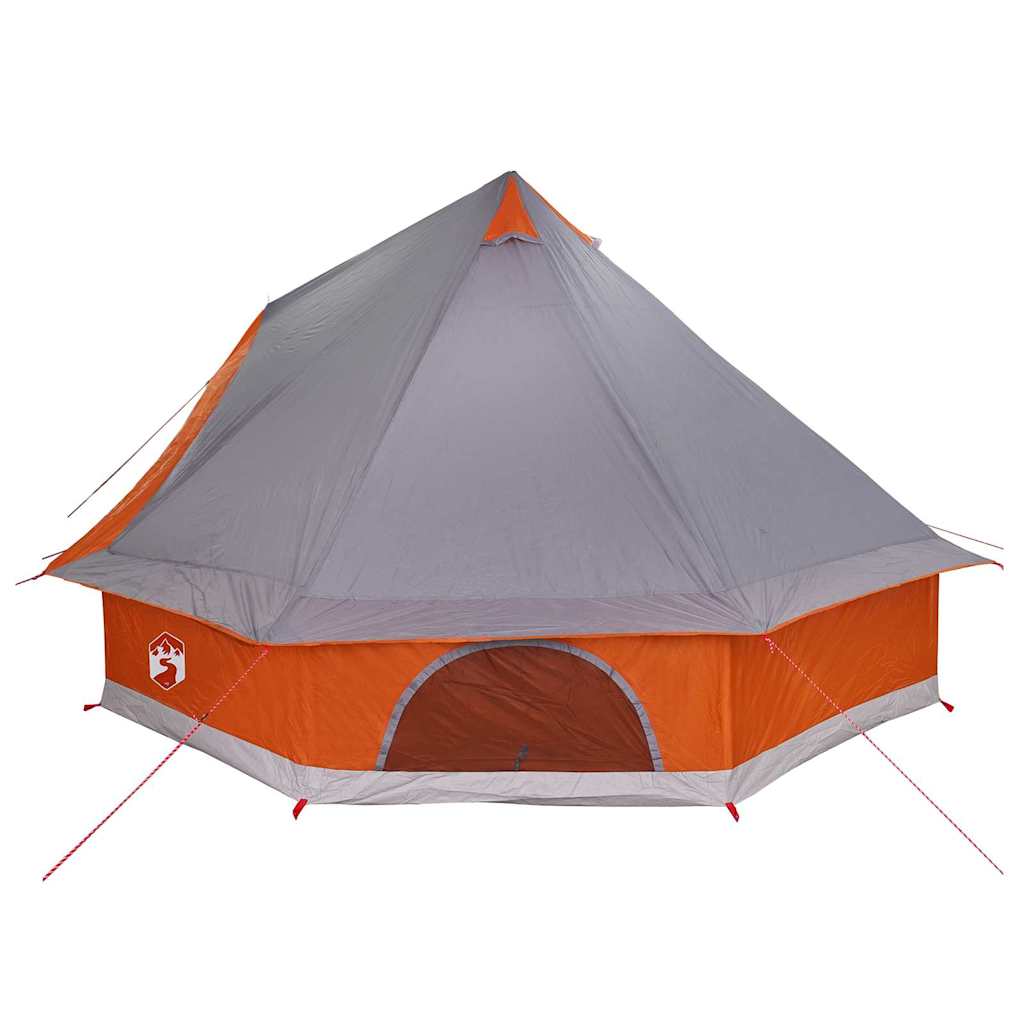 Zijaanzicht van de vidaXL Tipi Tent in grijs en oranje met ventilatieopeningen.