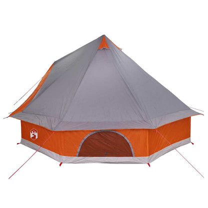 Zijaanzicht van de vidaXL Tipi Tent in grijs en oranje met ventilatieopeningen.