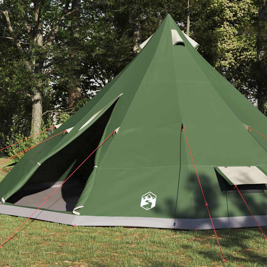 Detail van de groene vidaXL Tipi Tent met open ingang en grondanker.