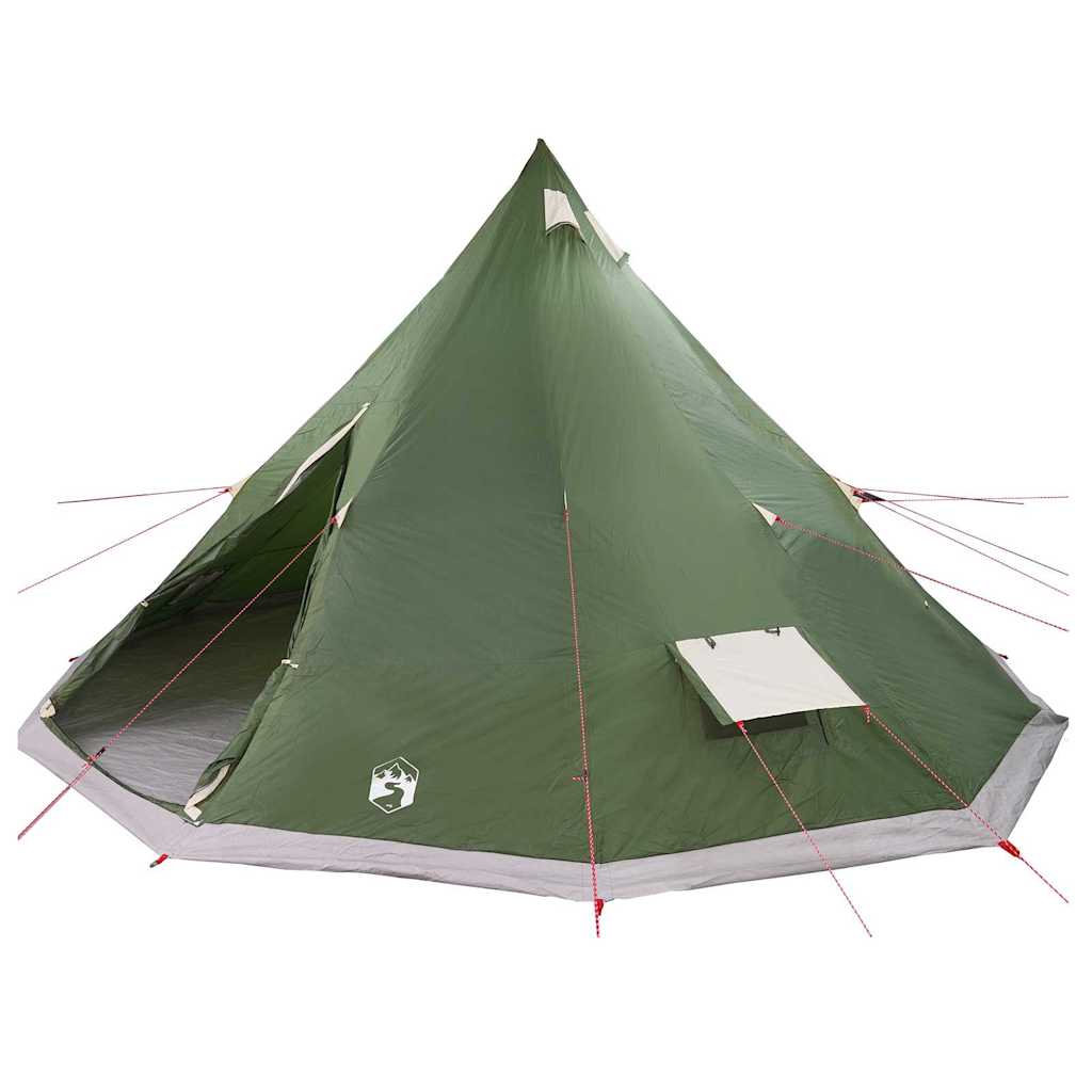 Detail van de vidaXL Tipi Tent in groen, zijaanzicht met open ingang en opbergplank.