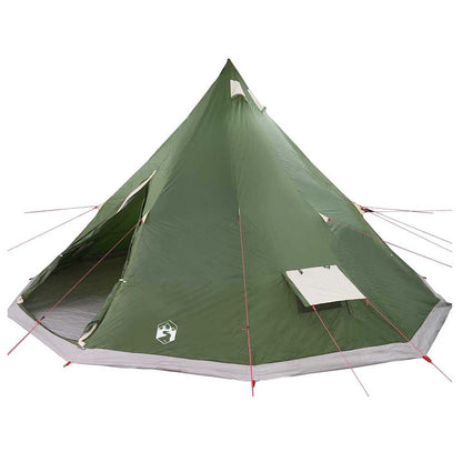 Detail van de vidaXL Tipi Tent in groen, zijaanzicht met open ingang en opbergplank.