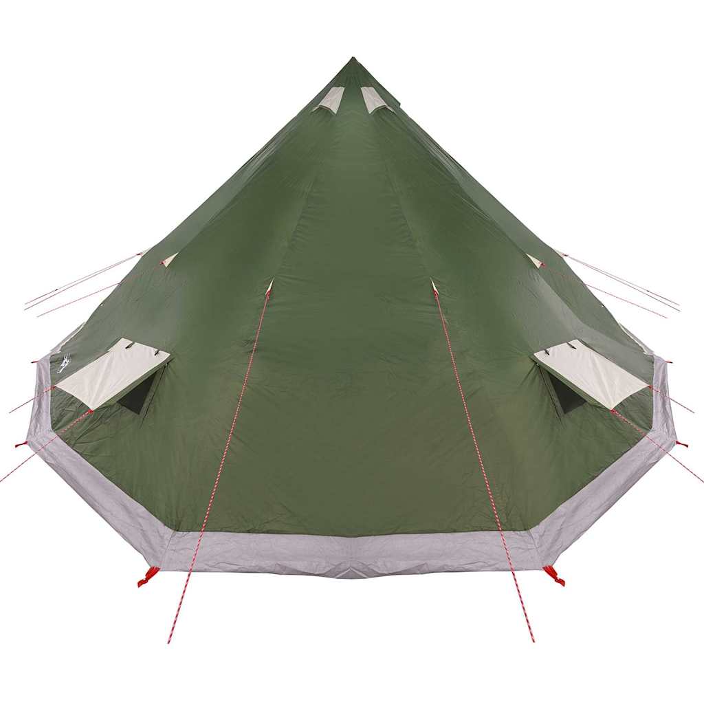 Detail van de vidaXL Tipi Tent in groen, met zichtbare ventilatieopeningen en stevige bevestigingslijnen.