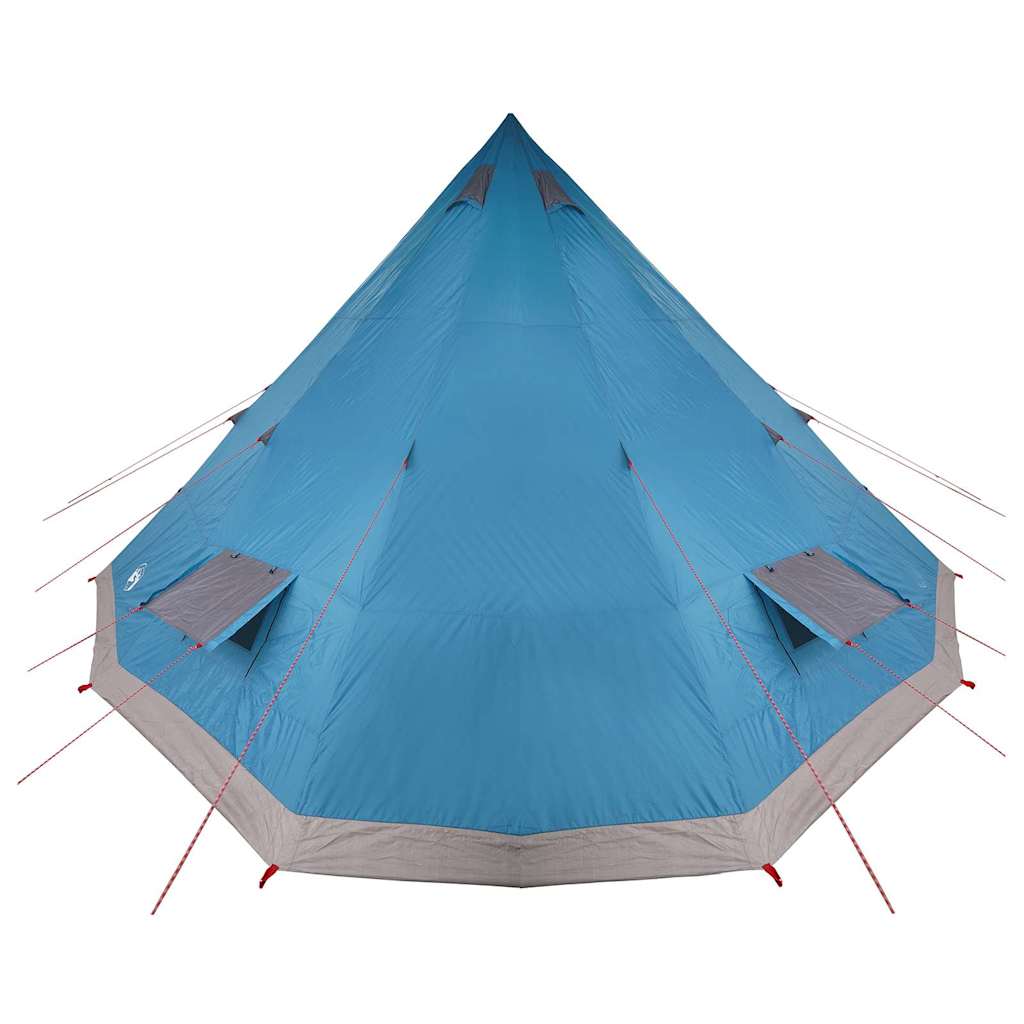 Zijaanzicht van de vidaXL Tipi Tent in blauw met ventilatieroosters.