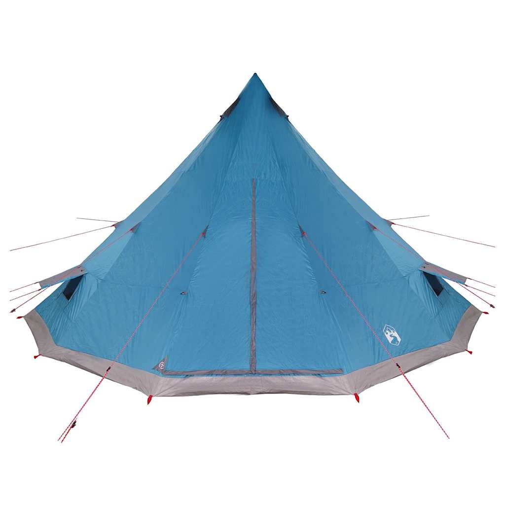 Detail van de blauwe vidaXL Tipi Tent met stevige hoeken en verankeringen.