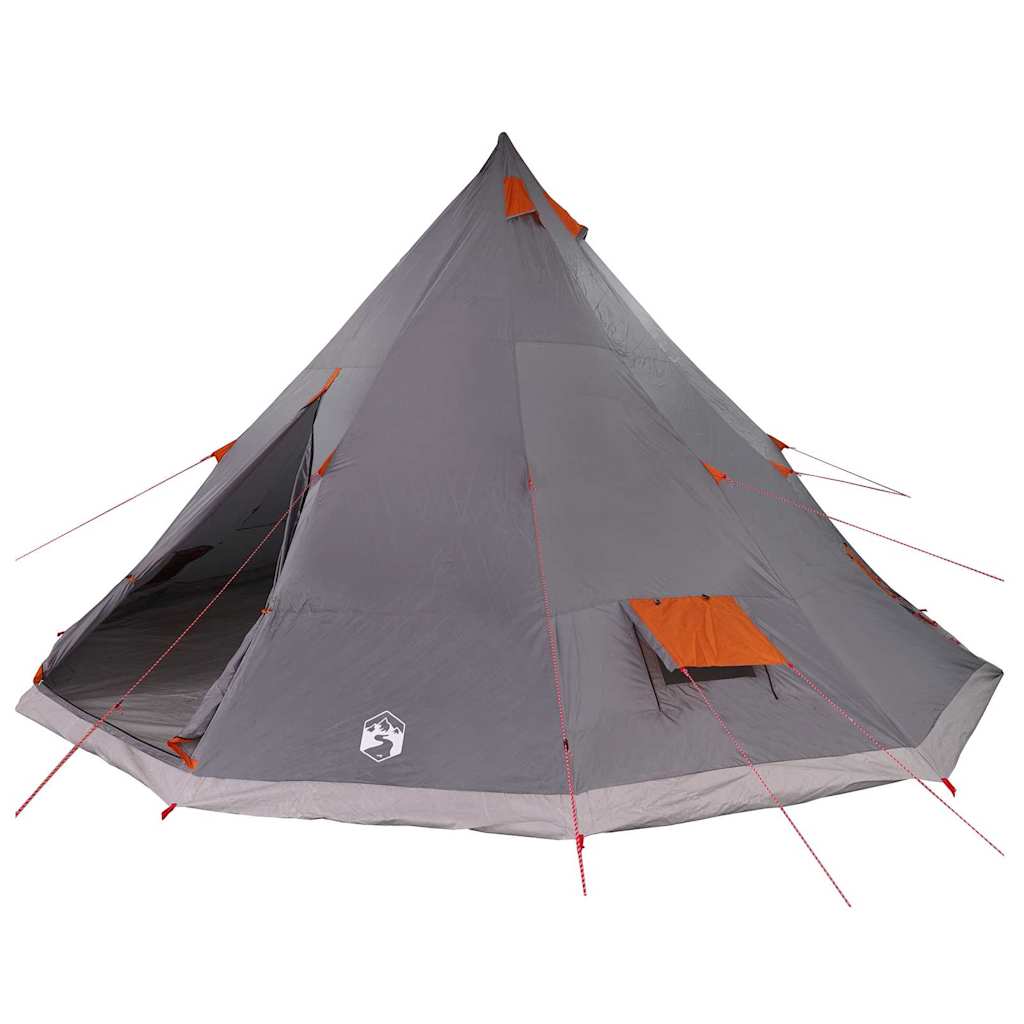 Detail van de grijs-oranje vidaXL Tipi Tent met open ventilatievensters.