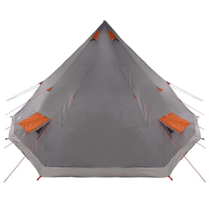 Detail van de grijs-oranje vidaXL Tipi Tent met ventilatieroosters en stevige stalen paal.