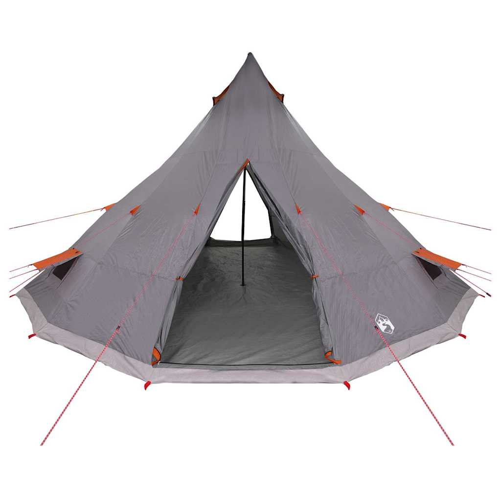Zijaanzicht van de grijs-oranje vidaXL Tipi Tent met open ingang.