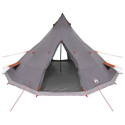 Zijaanzicht van de grijs-oranje vidaXL Tipi Tent met open ingang.