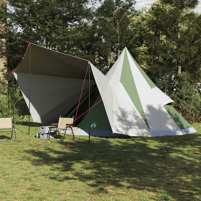 Groene vidaXL Tipi Tent met ruime opzet en extra schaduwdoek in een bosrijke omgeving.