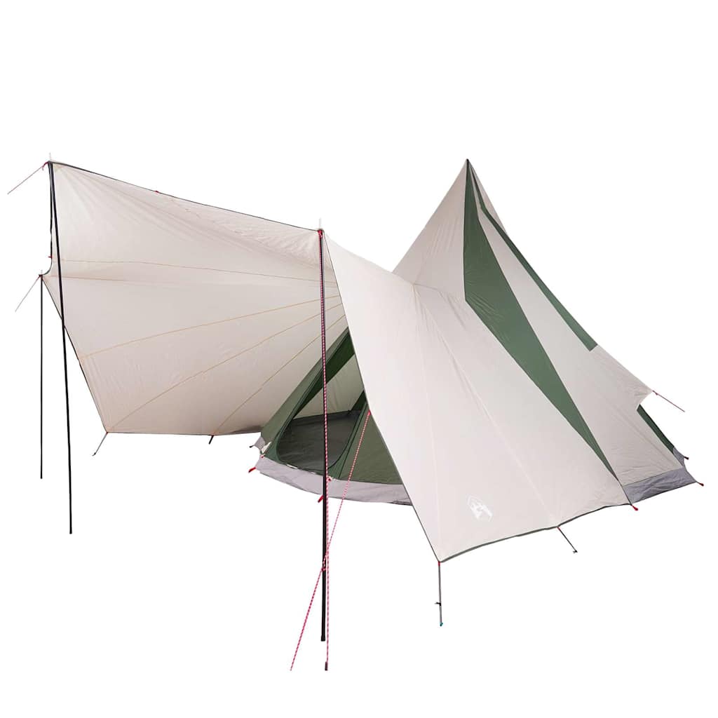 Detail van de vidaXL Tipi Tent in groen en beige, met stalen palen en haringen.