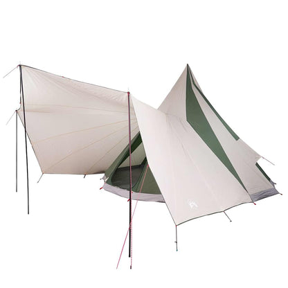 Detail van de vidaXL Tipi Tent in groen en beige, met stalen palen en haringen.