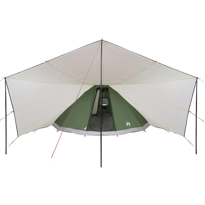 Detail van de vidaXL Tipi Tent met groene binnenkant en witte buitentent vanuit een bovenaanzicht.
