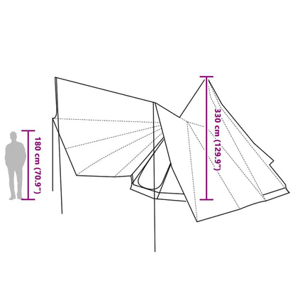Detailweergave van de vidaXL Tipi Tent met afmetingen en opzetinstructies.