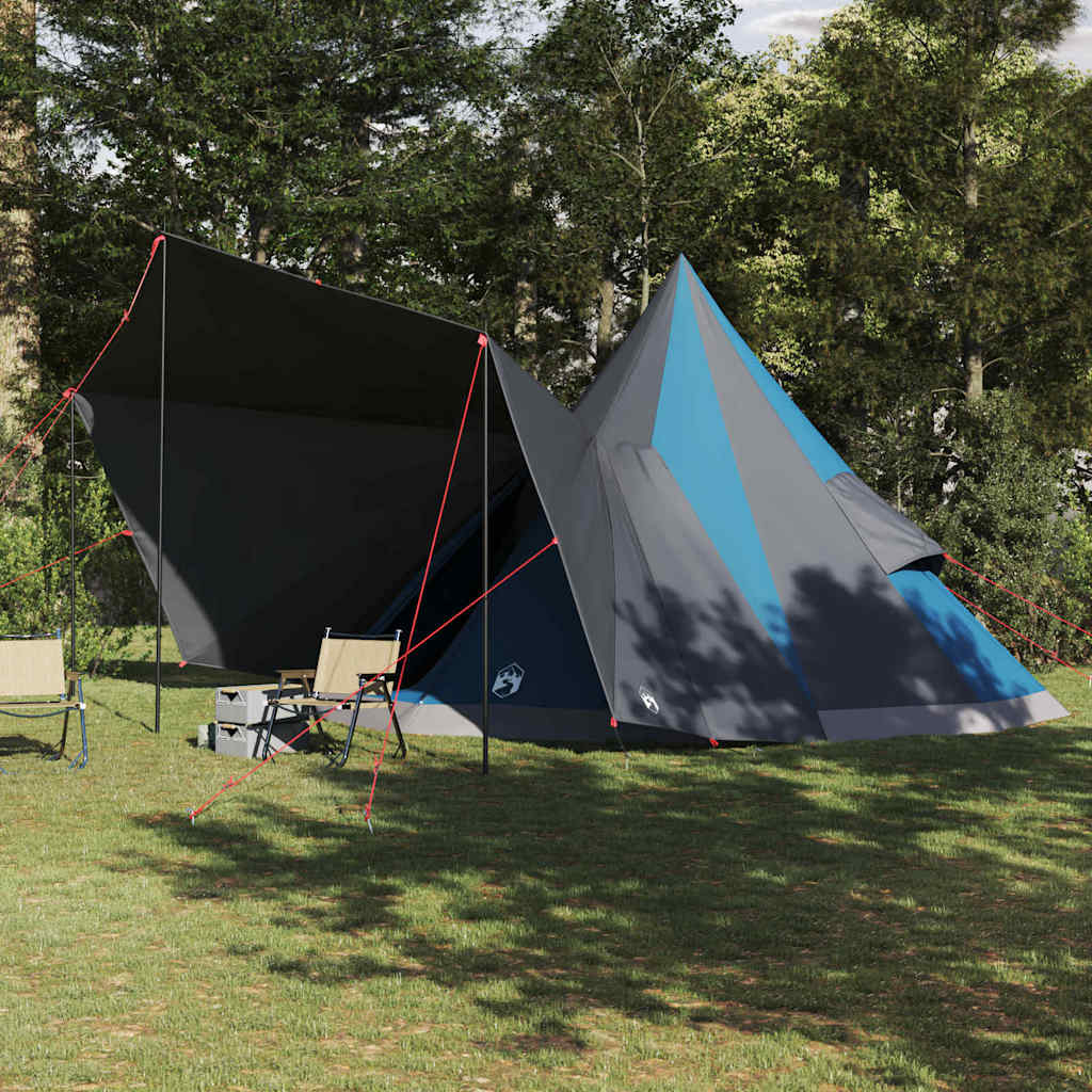 Blauwe vidaXL Tipi Tent met dak, ruime opstelling in natuur, ideaal voor familiebijeenkomsten.
