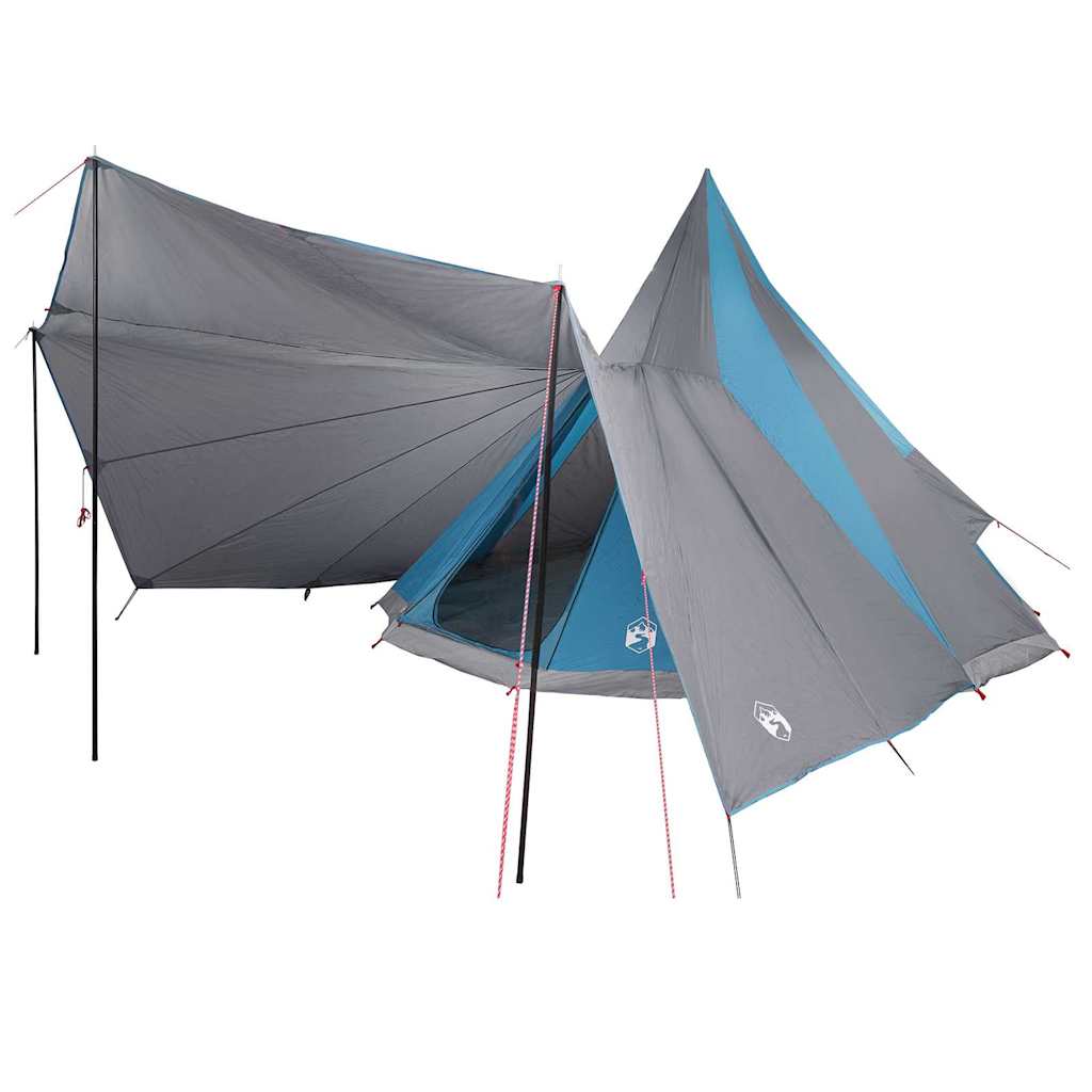 Detail van de vidaXL Tipi Tent met blauw dak en grijze zijwanden, zijaanzicht.