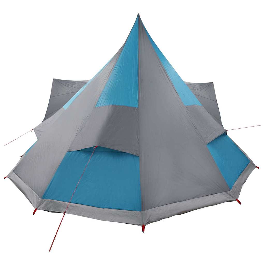 Zijaanzicht van de vidaXL Tipi Tent in blauw met grijze details en dak.