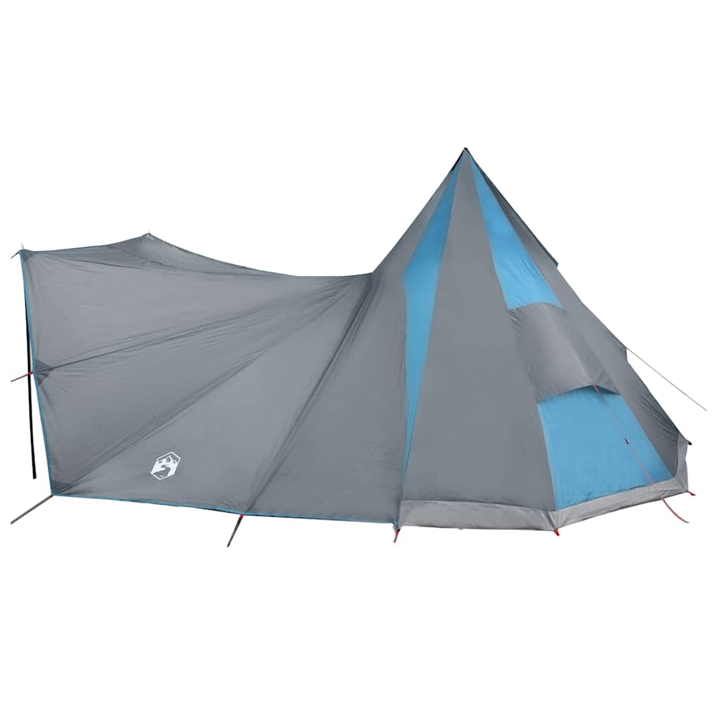 Detail van de vidaXL Tipi Tent in blauw met grijze zijkanten en ingang.