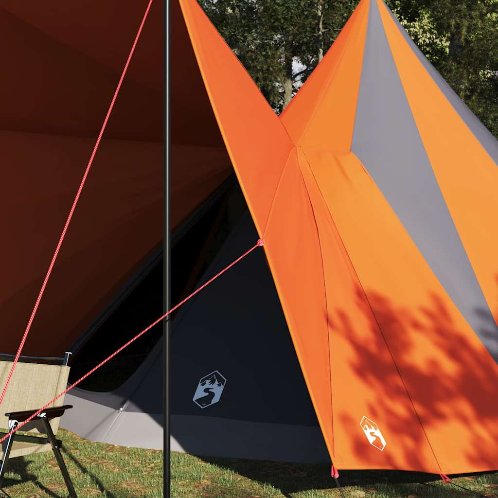 Detail van de vidaXL Tipi Tent met oranje en grijze kleuren, zijaanzicht van het dak.