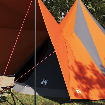 Detail van de vidaXL Tipi Tent met oranje en grijze kleuren, zijaanzicht van het dak.